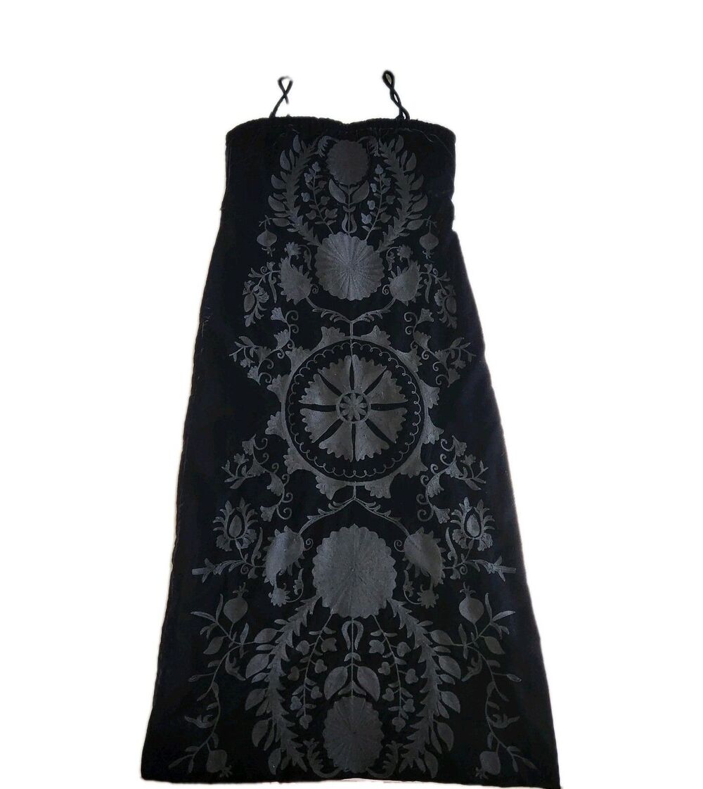 Le' AL.X NEW Black Velvet Embroidered Whimsygoth Gothic Witchy Maxi Dress SZ XL